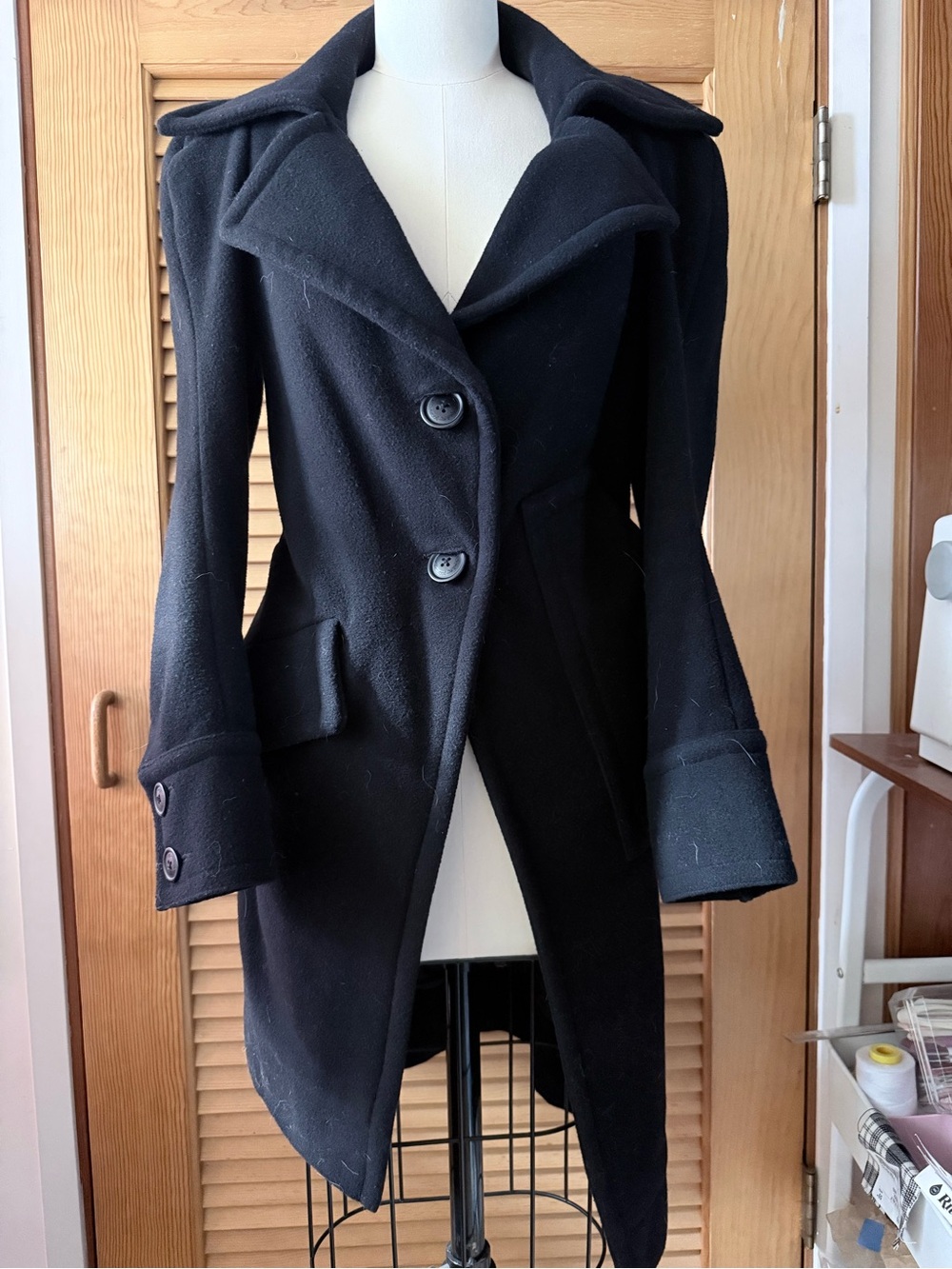 Black Women's Tailored Wool-Blend Coat